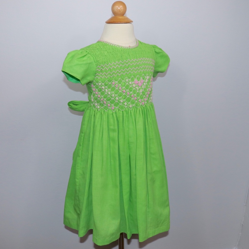 Green Embroidered Smocked Dress-3T - Picture 6 of 6